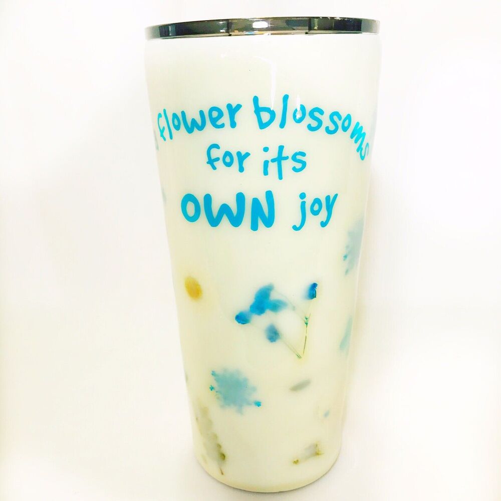 Pressed Flower Travel Tumbler 24 oz Hogg “A Flower Blossoms For Its Own Joy”